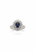 Blue Sapphire and Diamonds Ring in Silver