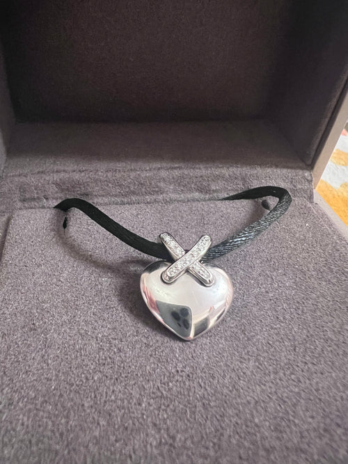 Chaumet 18K white gold liens heart with diamonds necklace